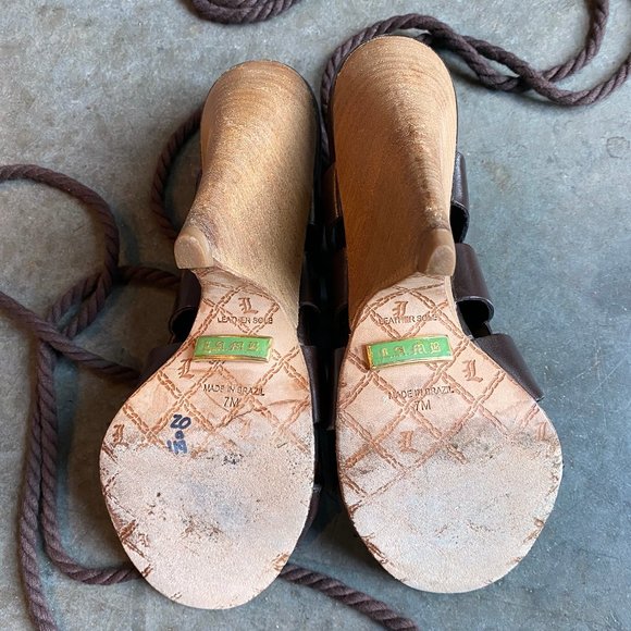 L.A.M.B. Brown Leather Wedge Sandals - Picture 5 of 6